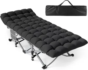 Camping Cot for Adults, Heavy-Duty Portable Cot Bed with Mattress, Foldable Padded Sleeping Cots for Camping Travel Tent Day Bed Outdoor & Home Guest, Max Load 600 LBS, 75x28x15”
