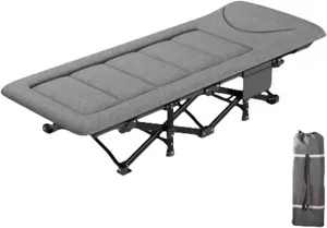 Camping Cot for Adults, Portable Folding Bed with Mattress and Carry Bag,Camping Bed with Side Pockets, Sleeping Cot for Office Home Nap, Outdoor, Camping, Travel, Supports 450 lbs