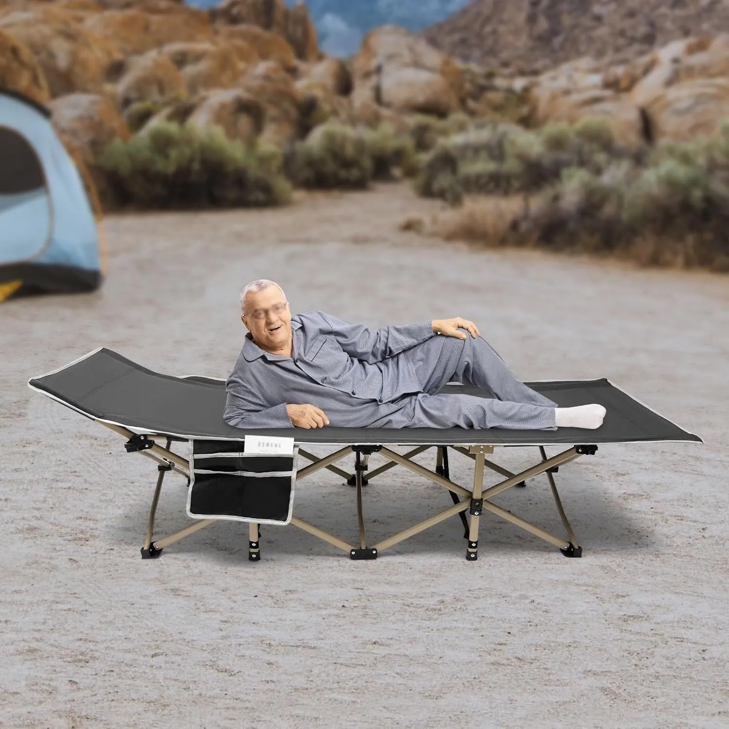 Camping Cot for Adults, Portable Folding Sleeping Cots for Camping & Hunting, Frestanding Travel Tent Cots with Storage Bag (Grey)