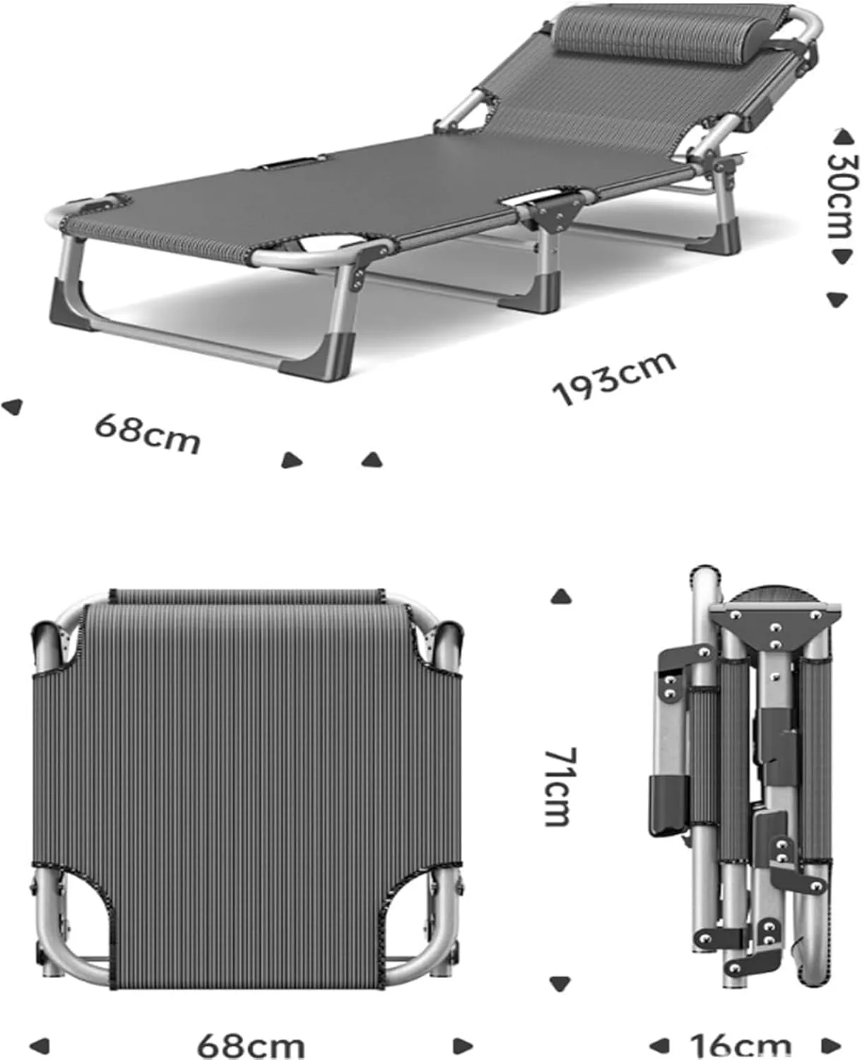 Camping Cot for Adults, Rollaway Bed with Pillow Sleeping Cots with 5 Adjustable Positions, Portable Folding Bed for Office Home Nap