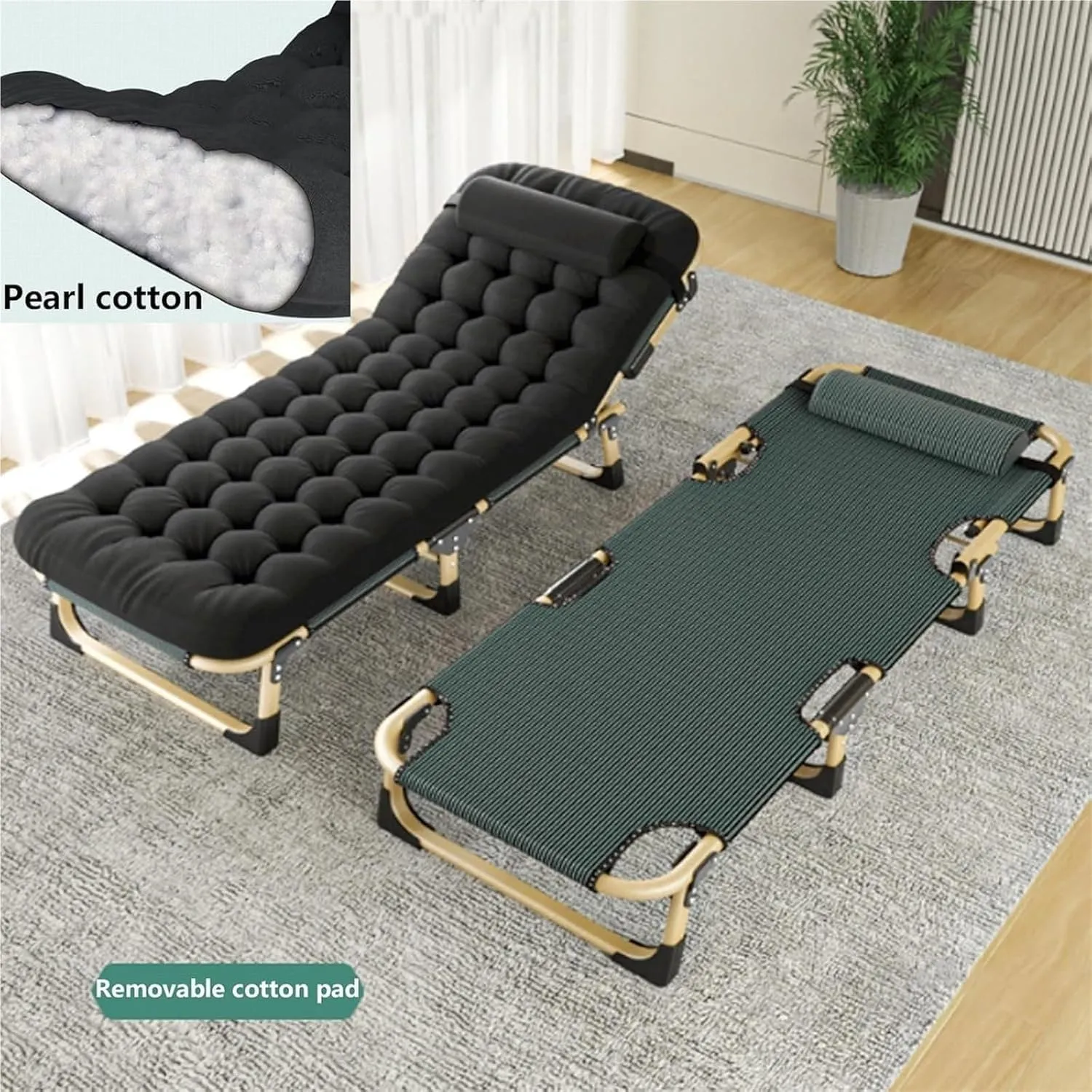 Camping Cot for Adults, Rollaway Bed with Pillow Sleeping Cots with 5 Adjustable Positions, Portable Folding Bed for Office Home Nap