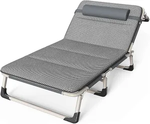 Camping Cot for Adults w/4D Breathable Cushion Portable Folding Sleeping Bed Heavy Duty Extra Wide Guest Bed 4-Position Adjustable Backrest Supports 200kg