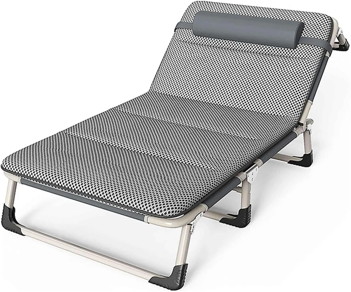 Camping Cot for Adults w/4D Breathable Cushion Portable Folding Sleeping Bed Heavy Duty Extra Wide Guest Bed 4-Position Adjustable Backrest Supports 200kg