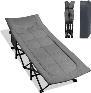 Camping Cot for Adults with Cushion and Pillow, Portable Folding Bed for Sleeping, Lightweight Tent cot with Carry Bag Supports 450 lbs (Grey)