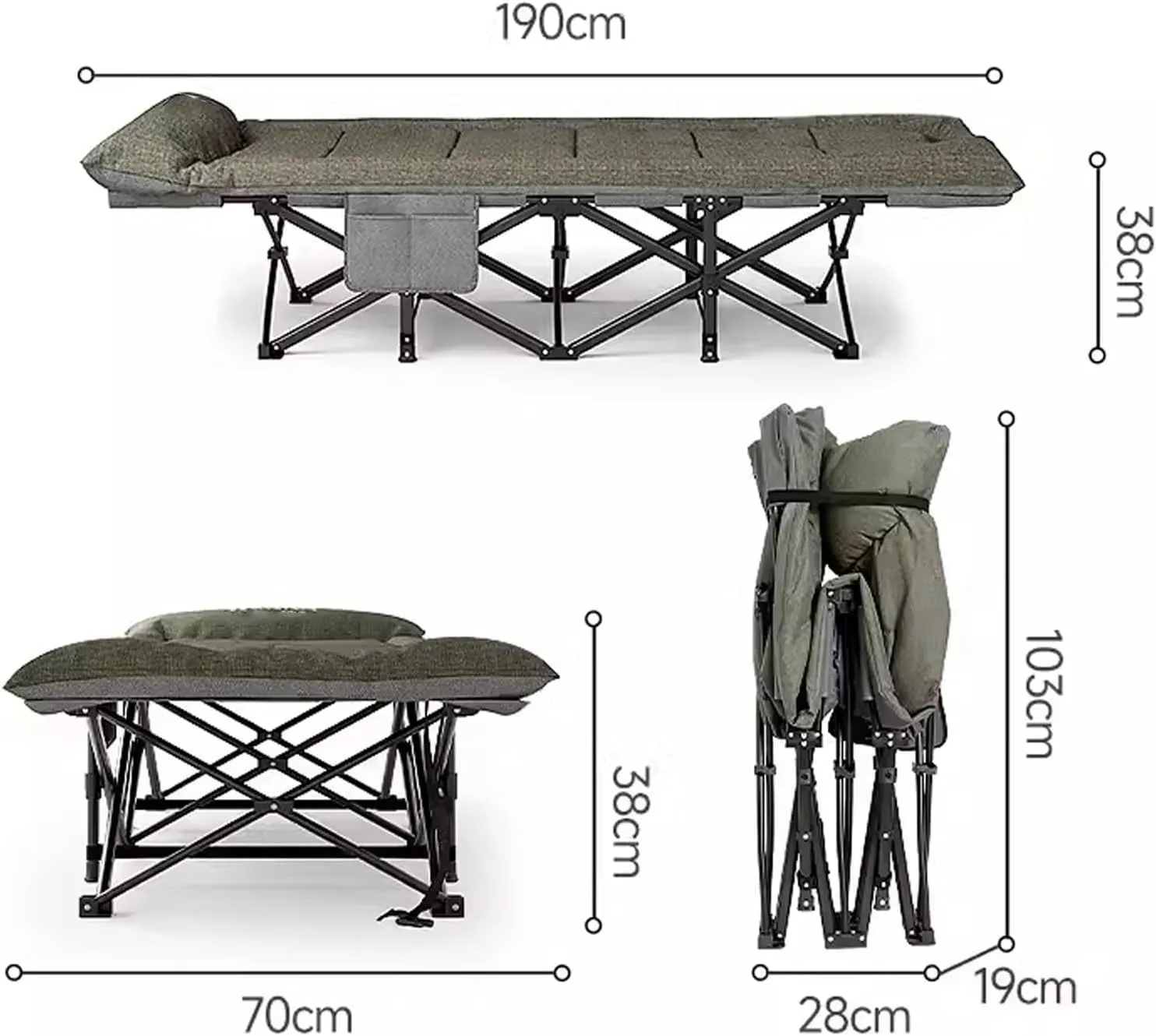 Camping Cot Oxford Folding Camping Bed with Thick Mattress Sleeping Cots for Adults Load 551lbs with Carry Bag Folding Cot