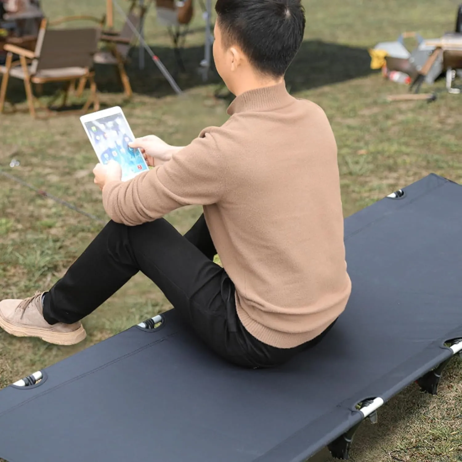 Camping Cot, Portable Folding Bed for Adults Kids with Carry Bag, 5 Stabilizers, Heavy Duty Cot for Outdoor, Tent, Backpacking, Travel, Easy Setup, Supports 330lbs Black