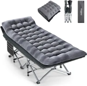 Camping Cot, Sleeping Cots for Adults, Portable Camping cots with Mattress, Pillow and Carry Bag, 1200D Double Layer Oxford, 600 LBS Weight Capacity Cots for Sleeping(Grey Black)