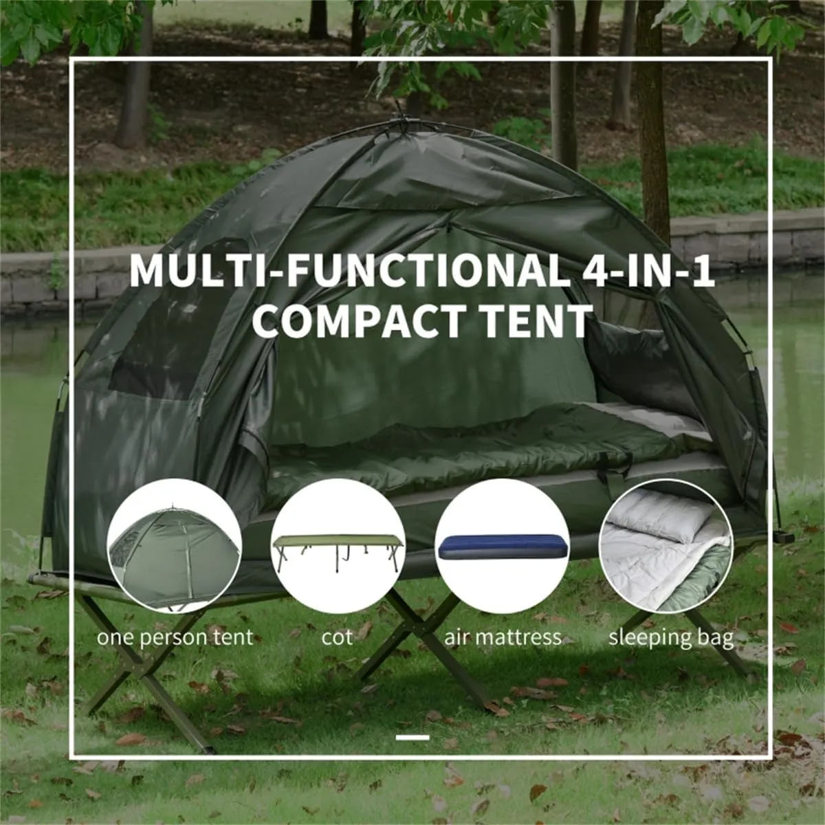 Camping Cot Tent Cot, 2/4 in 1 Folding Camping Cot, Folding Tent Cot Camping Tent Elevated Camping Bed Tent with Carrying Bag for Outdoor Hiking, Fishing, Picnic, Backpacking, Travel