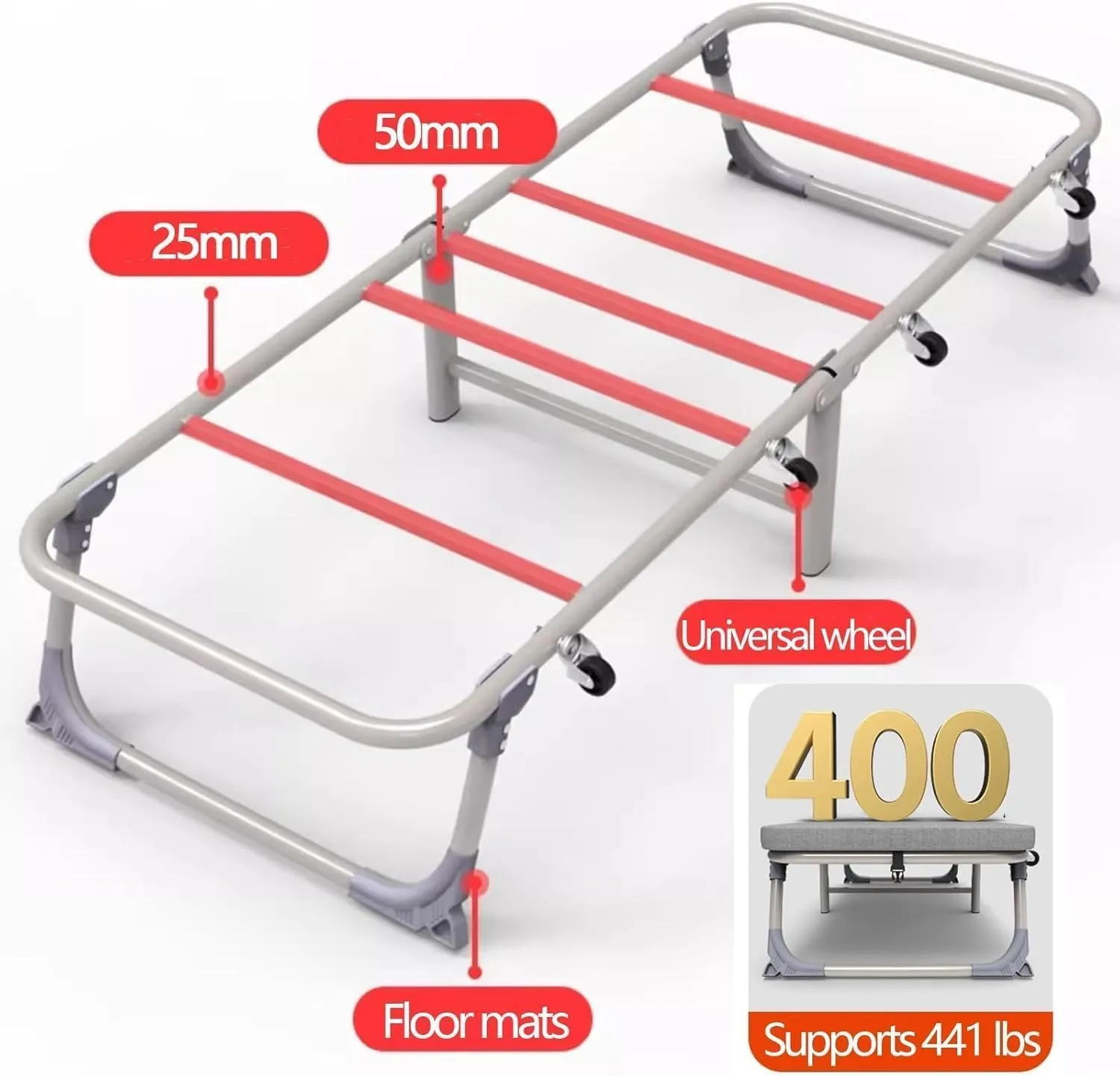 Camping Cot with 3CM Sponge Mattress, Supports 441 Lbs Guest Bed, Portable Folding Bed for Outdoor Camping/Office/Home Nap
