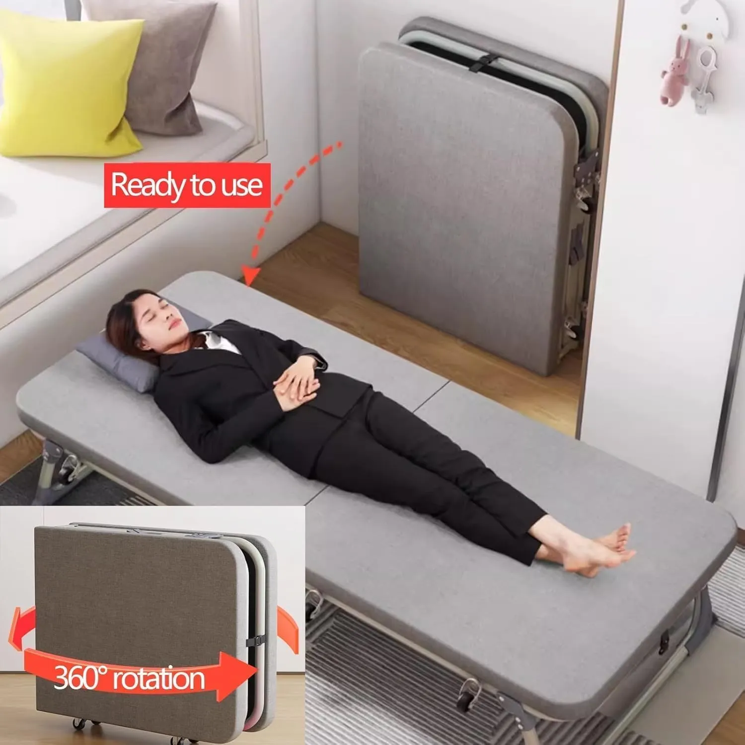 Camping Cot with 3CM Sponge Mattress, Supports 441 Lbs Guest Bed, Portable Folding Bed for Outdoor Camping/Office/Home Nap