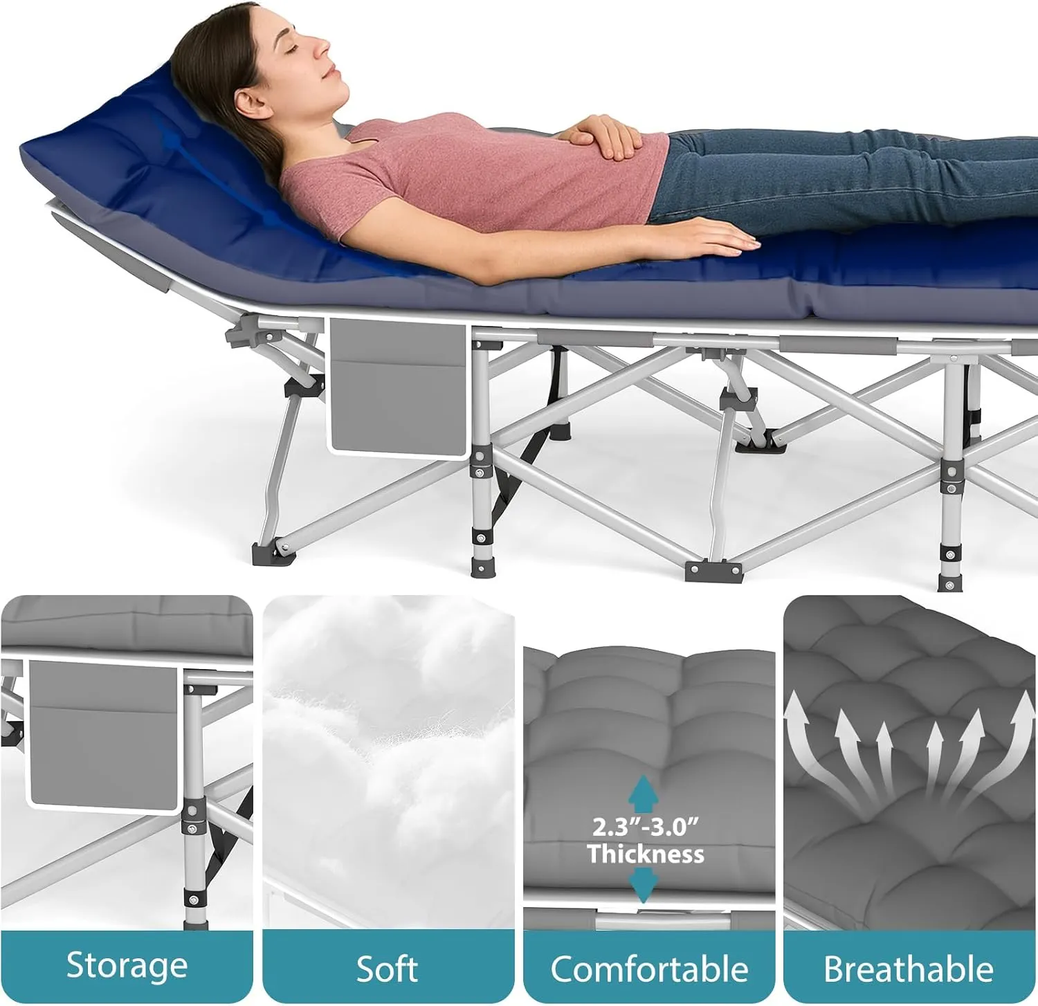 Camping Cot with Comfortable Mattress, 1 Pack Folding Camping Cots, Cots for Sleeping Camping Bed Heavy Duty Folding Cot with Carry Bag