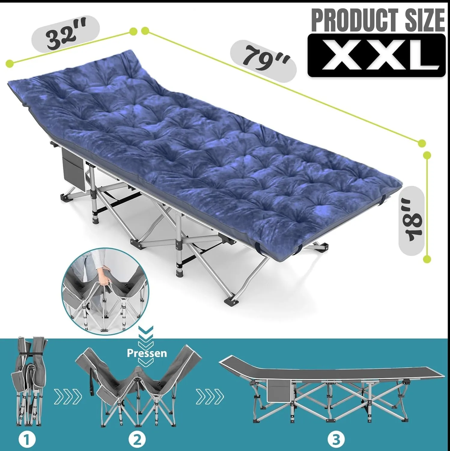 Camping Cot with Comfortable Mattress, 1 Pack Folding Camping Cots, Cots for Sleeping Camping Bed Heavy Duty Folding Cot with Carry Bag
