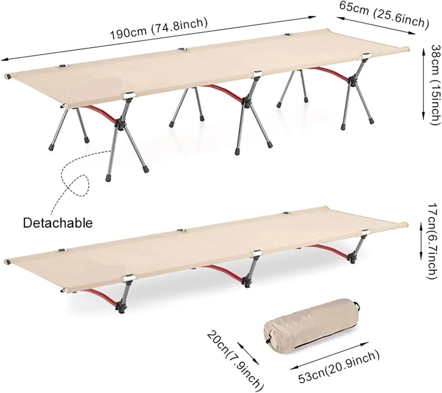 Camping Cot with Leg Extenders Portable Folding Bed Ultralight Aluminum Alloy Sleeping Cot for Outdoor Hiking Travel(Black)