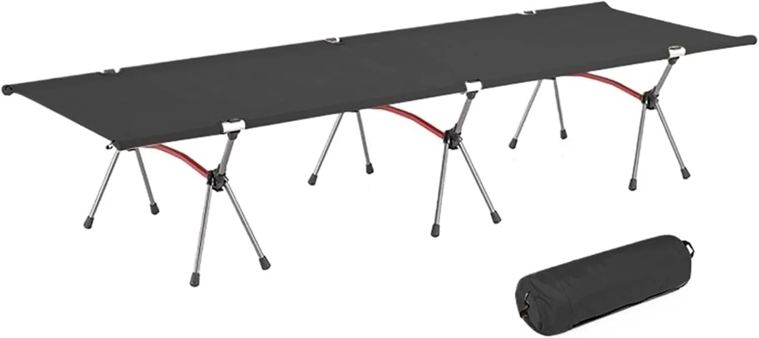 Camping Cot with Leg Extenders Portable Folding Bed Ultralight Aluminum Alloy Sleeping Cot for Outdoor Hiking Travel(Black)