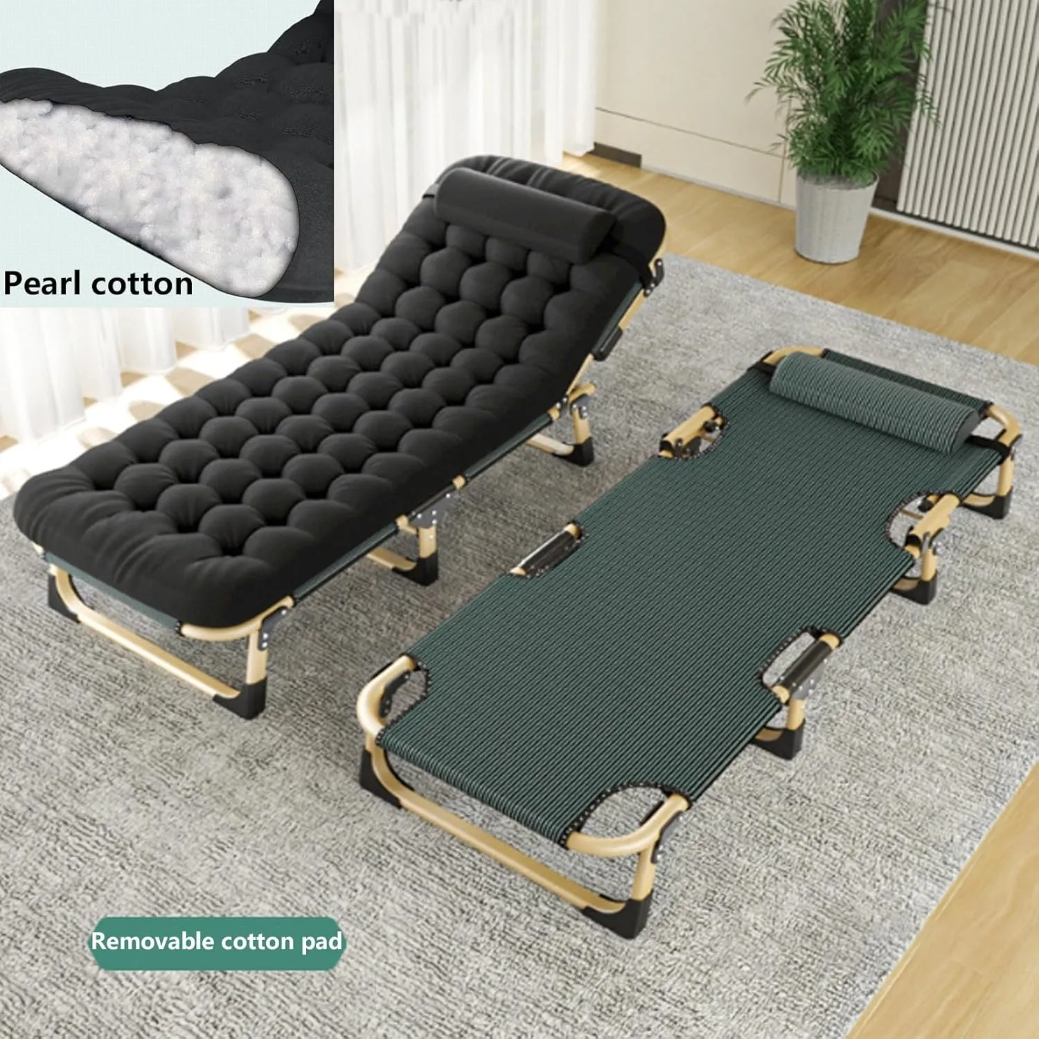 Camping Cot with Mattress, Rollaway Bed for Adults with 5 Adjustable Positions - Portable Sleeping Cot for Indoor, Outdoor, Office, Home Nap - Includes Pillow