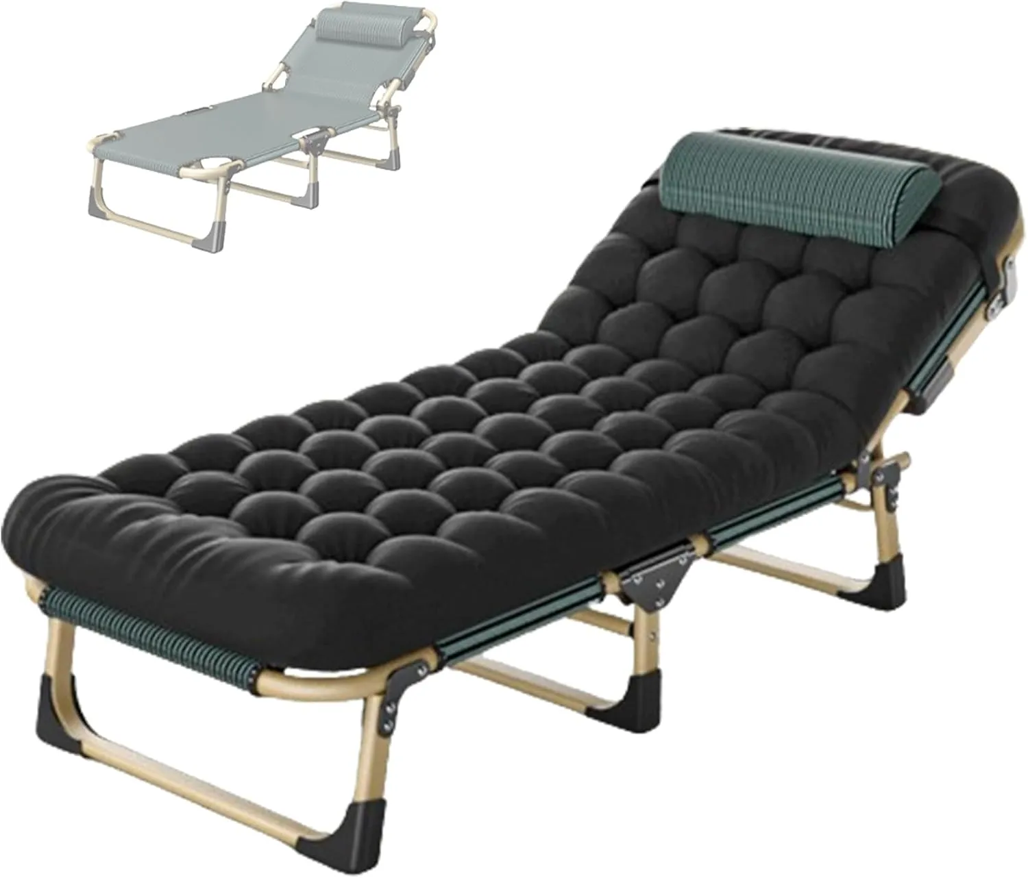 Camping Cot with Mattress, Rollaway Bed for Adults with 5 Adjustable Positions - Portable Sleeping Cot for Indoor, Outdoor, Office, Home Nap - Includes Pillow