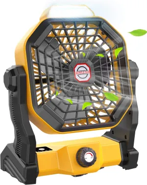 Camping Fan with LED Lantern, 20000 mAh 9 Inch Portable Rechargeable Battery Powered Fan with Stepless Speed and Quiet Battery Operated for Picnic, Barbecue, Fishing, Travel, Home, Tent