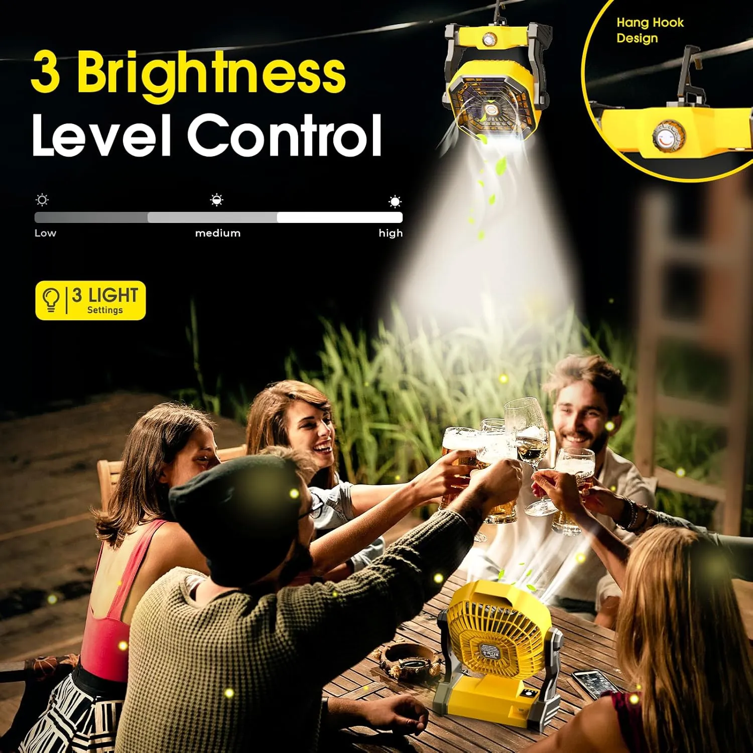 Camping Fan with LED Lantern, 20000 mAh 9 Inch Portable Rechargeable Battery Powered Fan with Stepless Speed and Quiet Battery Operated for Picnic, Barbecue, Fishing, Travel, Home, Tent