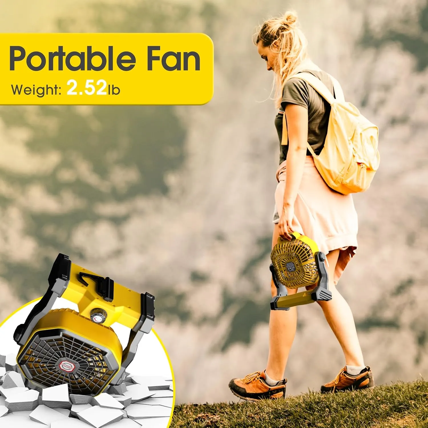 Camping Fan with LED Lantern, 20000 mAh 9 Inch Portable Rechargeable Battery Powered Fan with Stepless Speed and Quiet Battery Operated for Picnic, Barbecue, Fishing, Travel, Home, Tent
