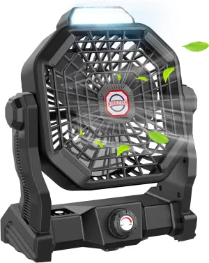 Camping Fan with LED Lantern, 36 Hours 9 Inch Portable Rechargeable Battery Powered Fan with Stepless Speed and Quiet Battery Operated for Picnic, Barbecue, Fishing, Travel, Home, Tent