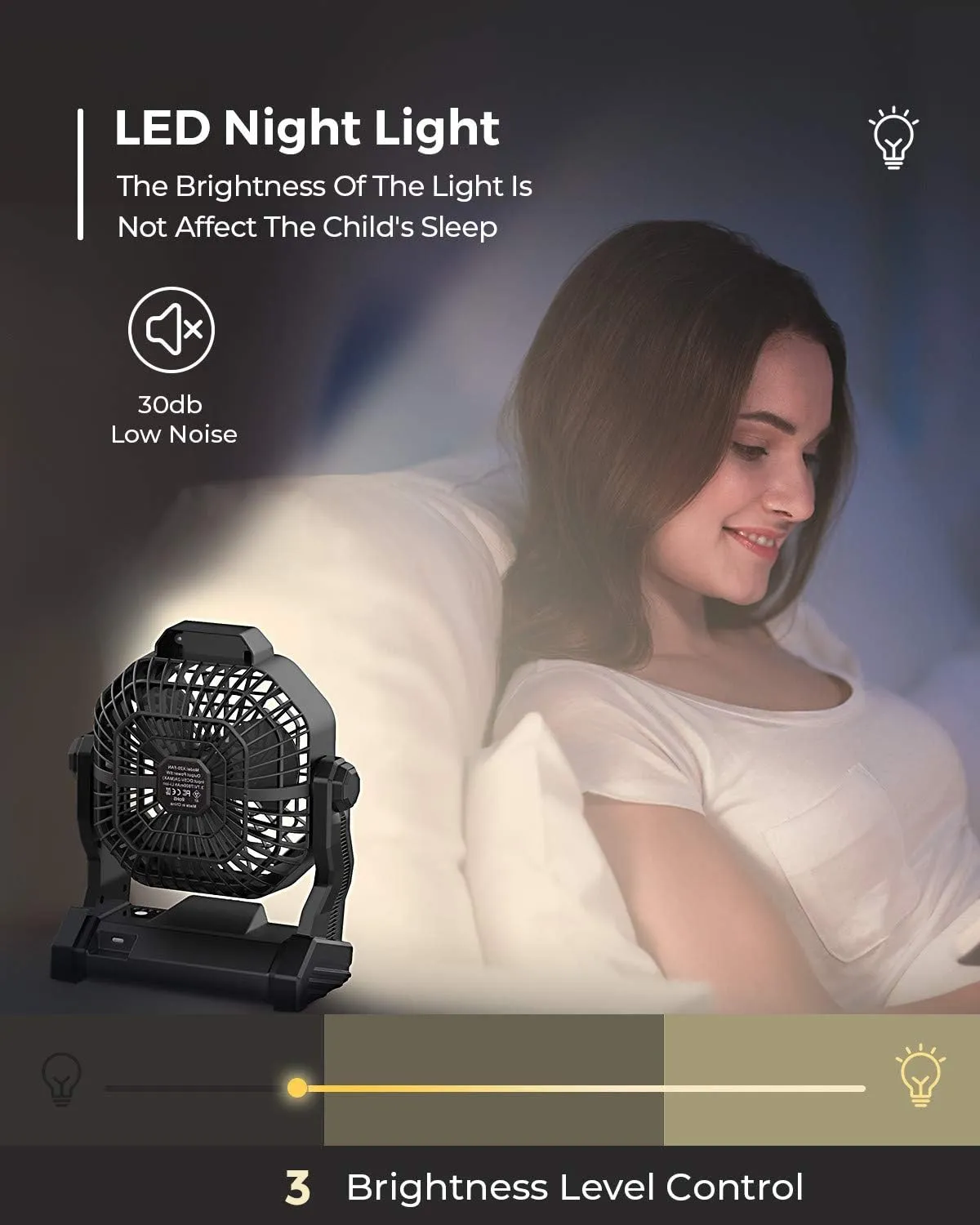 Camping Fan with LED Lantern, 36 Hours 9 Inch Portable Rechargeable Battery Powered Fan with Stepless Speed and Quiet Battery Operated for Picnic, Barbecue, Fishing, Travel, Home, Tent