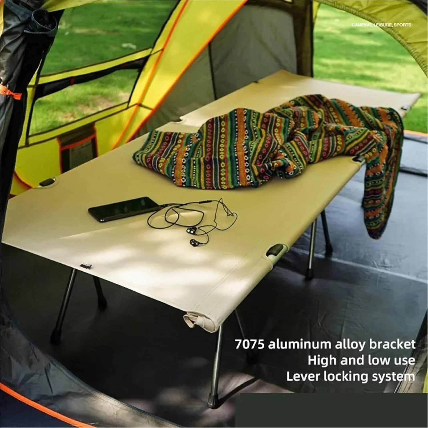Camping Folding Cot, Outdoor Portable Single Bed, Comfortable Sleeping Cots for Hiking Backpacking Travel(Beige)