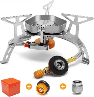 Camping Gas Stove Windproof Outdoor Gas Burner Portable Folding Split Tourist Equipment for Cooking Hiking 3500W (Color : Set 8)