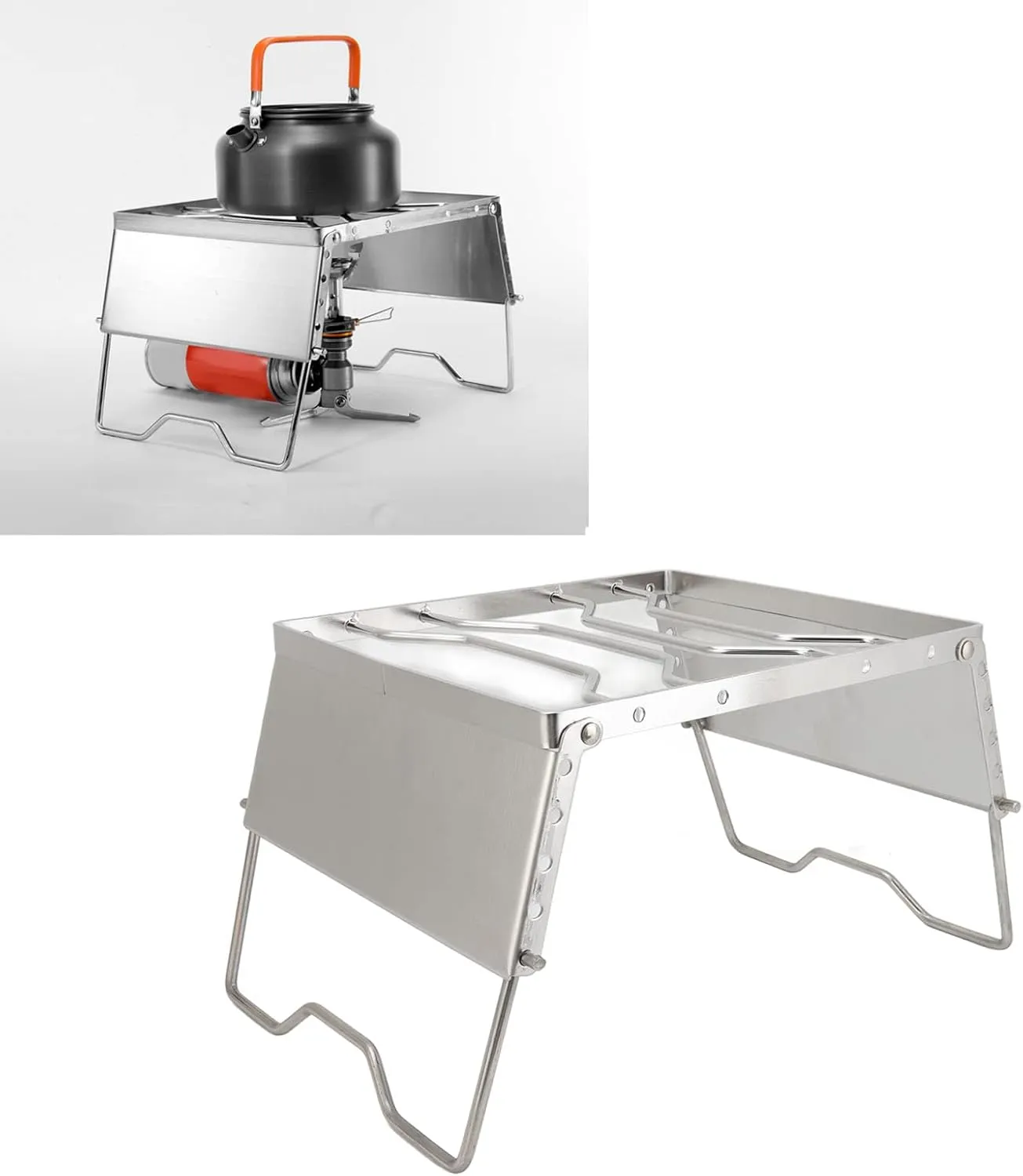 Camping Grill, Foldable Stainless Steel Stove Stand Rack - Portable and Multifunctional Picnic Pot Bracket - Ideal for Camping and Traveling - Silver