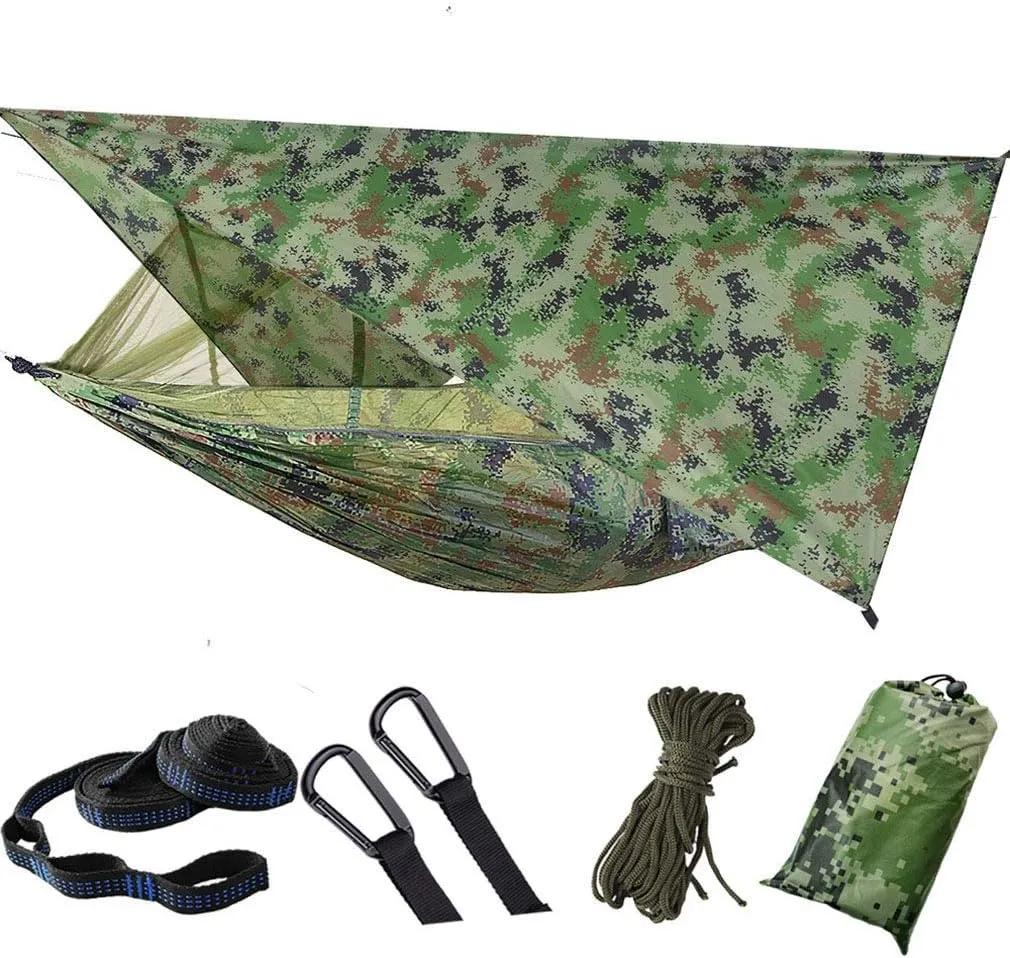 Camping Hammock Mosquito Net Rain Fly Tent Canopy Portable Outdoor Single & Double Hammock Tree Straps for Yard Hiking Camping Survival Travel