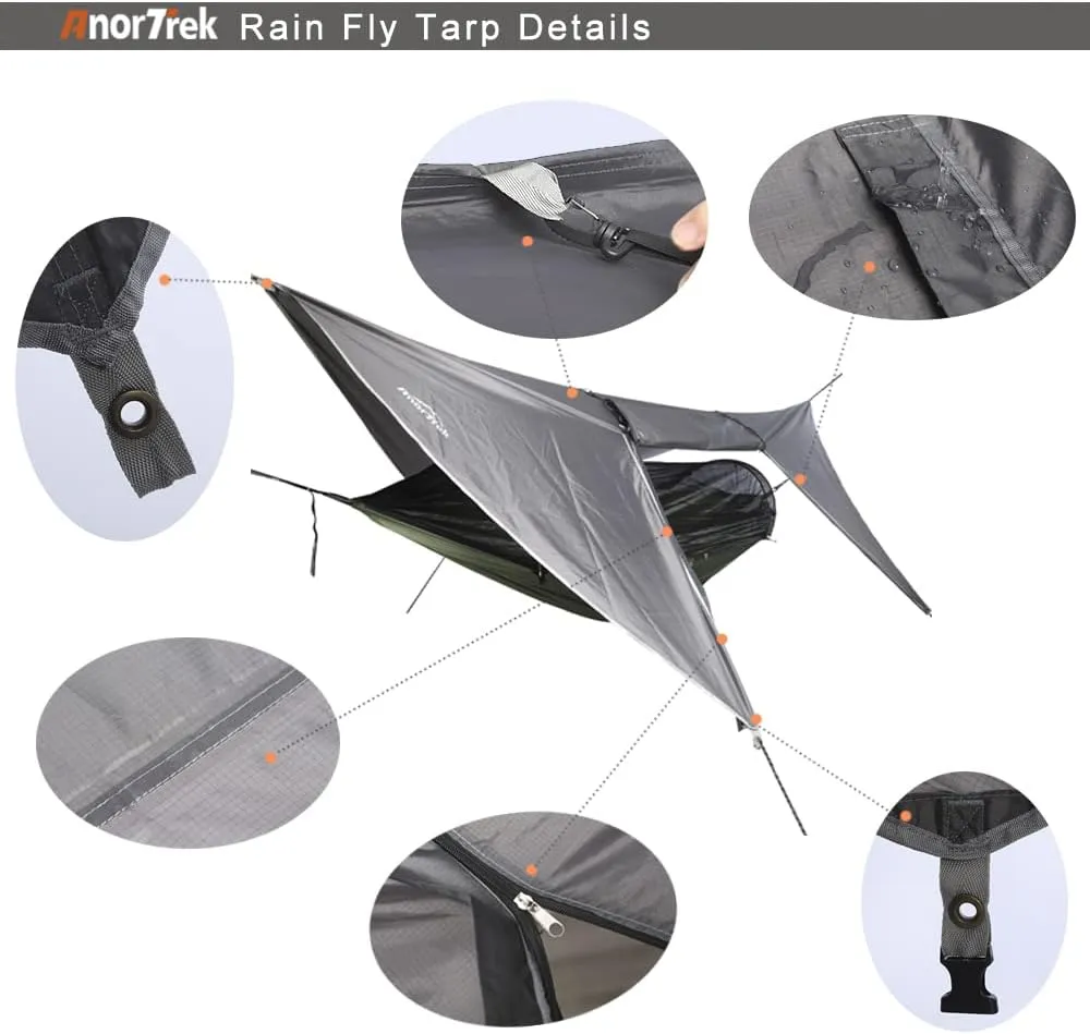 Camping Hammock with Mosquito Net and Rain Fly Tarp, Portable Double Hammock with Two Tree Straps, 230T Nylon Hammock and Waterproof Rain Fly Set for Hiking, Backpacking, Overnight (Blue)