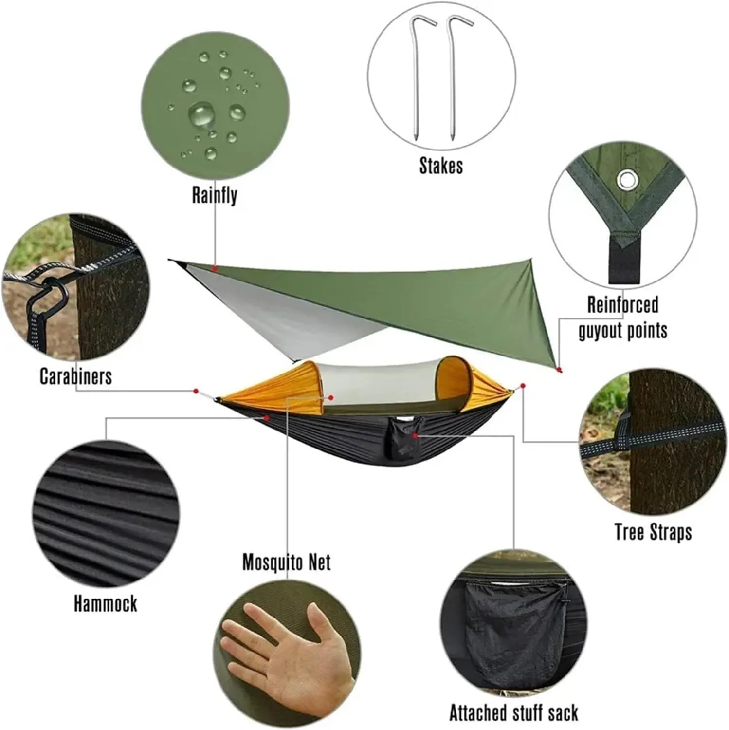 Camping Hammock with Mosquito Net and Rain Fly Tarp,Hammock Chair Swing Chair Outdoor for Backpacking, Survival,Travel for Terrace, Outdoor(Camouflage and Camou)