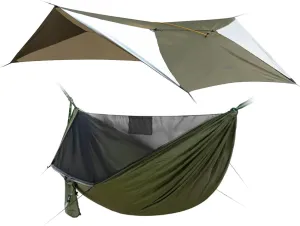Camping Hammock with Mosquito Net and Tent Tarp, Lightweight Hanging Hammocks Tree Straps, All-in-one Fast Open Hammock for Outside, Hiking, and Travel