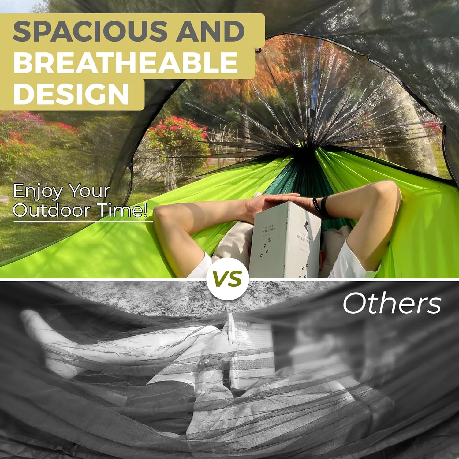 Camping Hammock with Mosquito Net – Lightweight & Portable Double/Single Hammock with House-Like Net, Easy Setup for Hiking, Backpacking, and Outdoor Sleeping