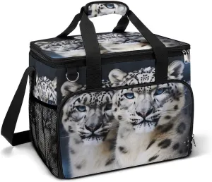 Camping Ice Pack, Blue Eyed Snow Leopard Print Insulated Cooler Bag Large Capacity Ice Pack Portable Camping Cooler Outdoor Picnic Cooler