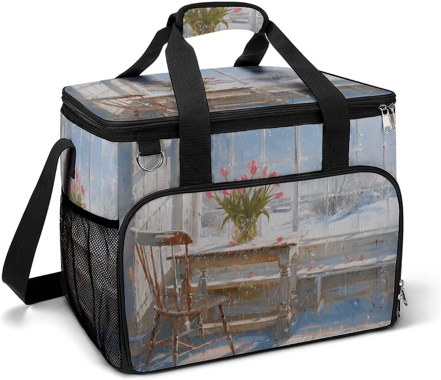 Camping Ice Pack, Vase on The Table Print Insulated Cooler Bag Large Capacity Ice Pack Portable Camping Cooler Outdoor Picnic Cooler