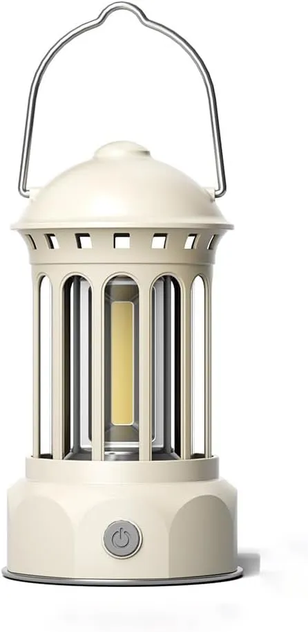 Camping Lantern Vintage Camp Light Dimmable USB Rechargeable Portable Hanging Tent Retro COB Lights for Power Outages, Survival, Hiking, Bar (6 in Height, Off-White)