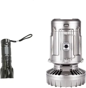 Camping Lantern with Fan, Multi-Function Folding Lighting Strong Portable Camping Fan Outdoor, Rechargeable Ceiling Fan with Lights Good for Camping, Hiking, Father's Day Gift (Silver )