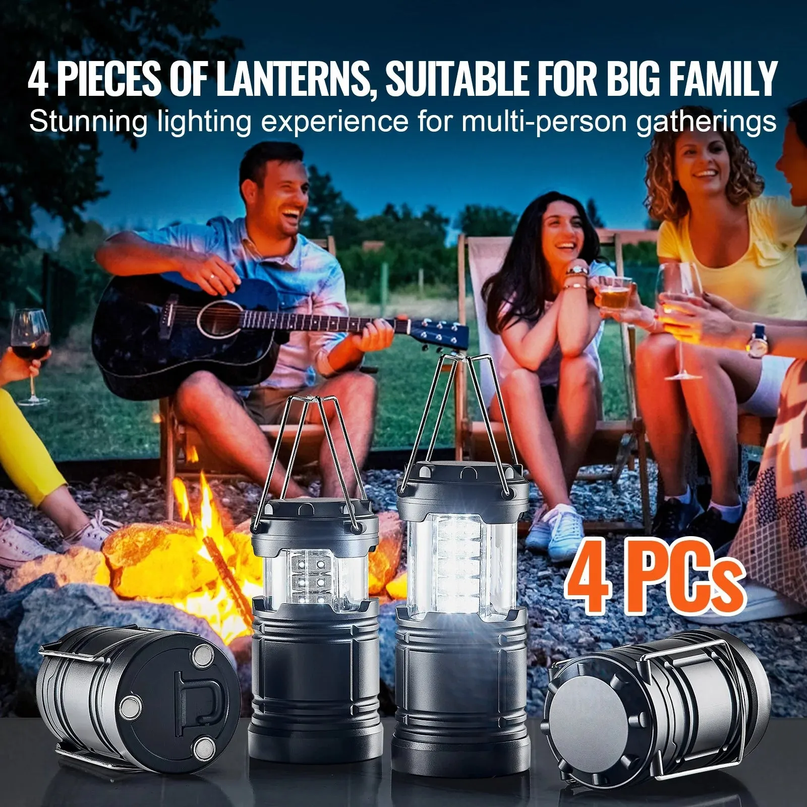 Camping of Lanterns Global express 4 LED Set Battery Camping Collapsible Highly rated VEVOR Powered Lights