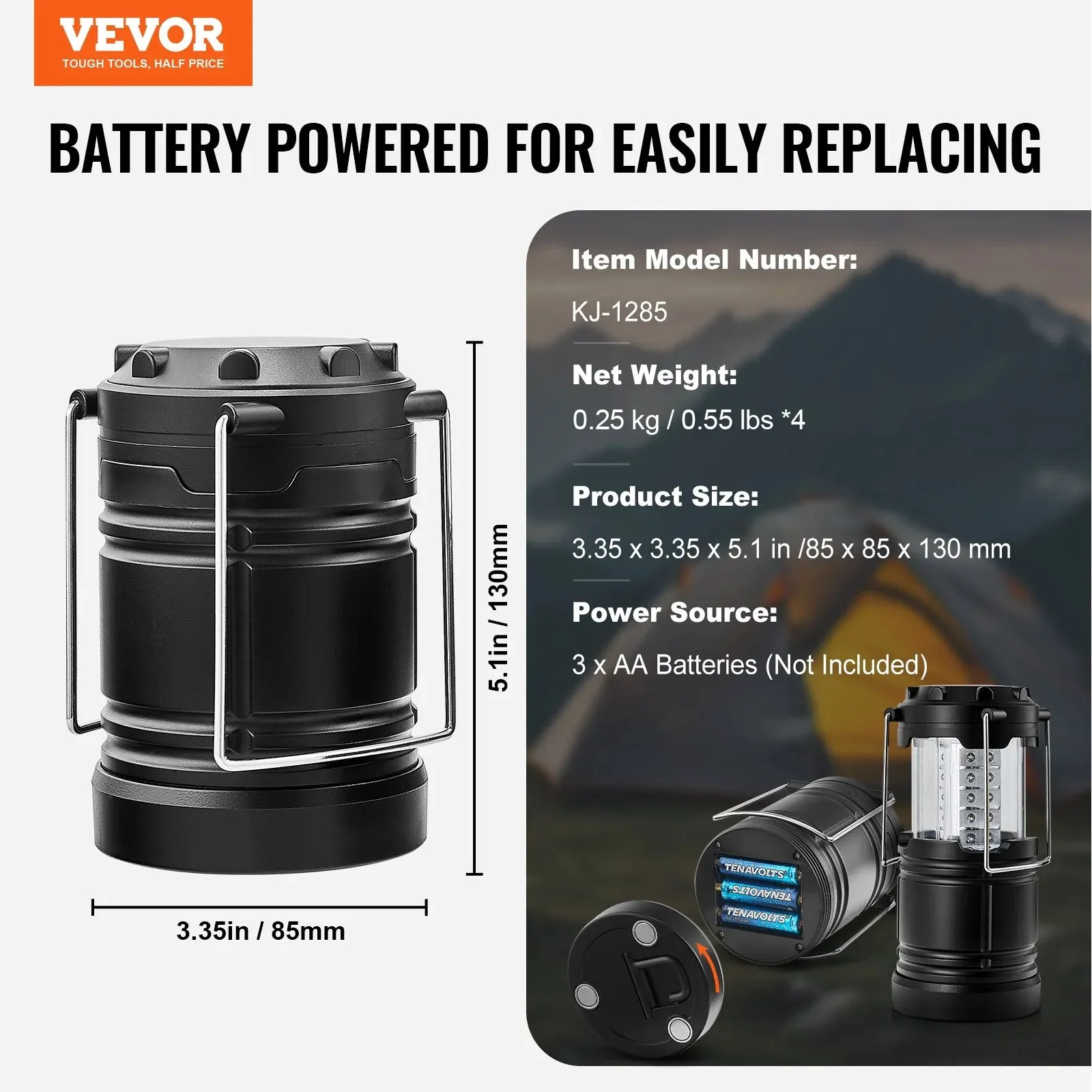 Camping of Lanterns Global express 4 LED Set Battery Camping Collapsible Highly rated VEVOR Powered Lights