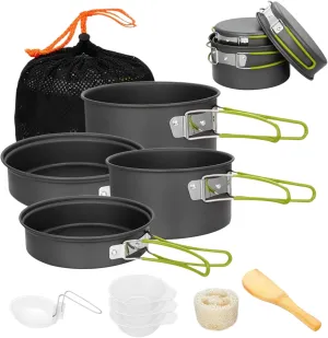 Camping Pan Set, Camping Cooking Set, Aluminium Alloy Non-Stick Camping Pots and Pans with Handle, Portable Stackable Camping Cookware with Mesh Bag for Camping Hiking Picnic