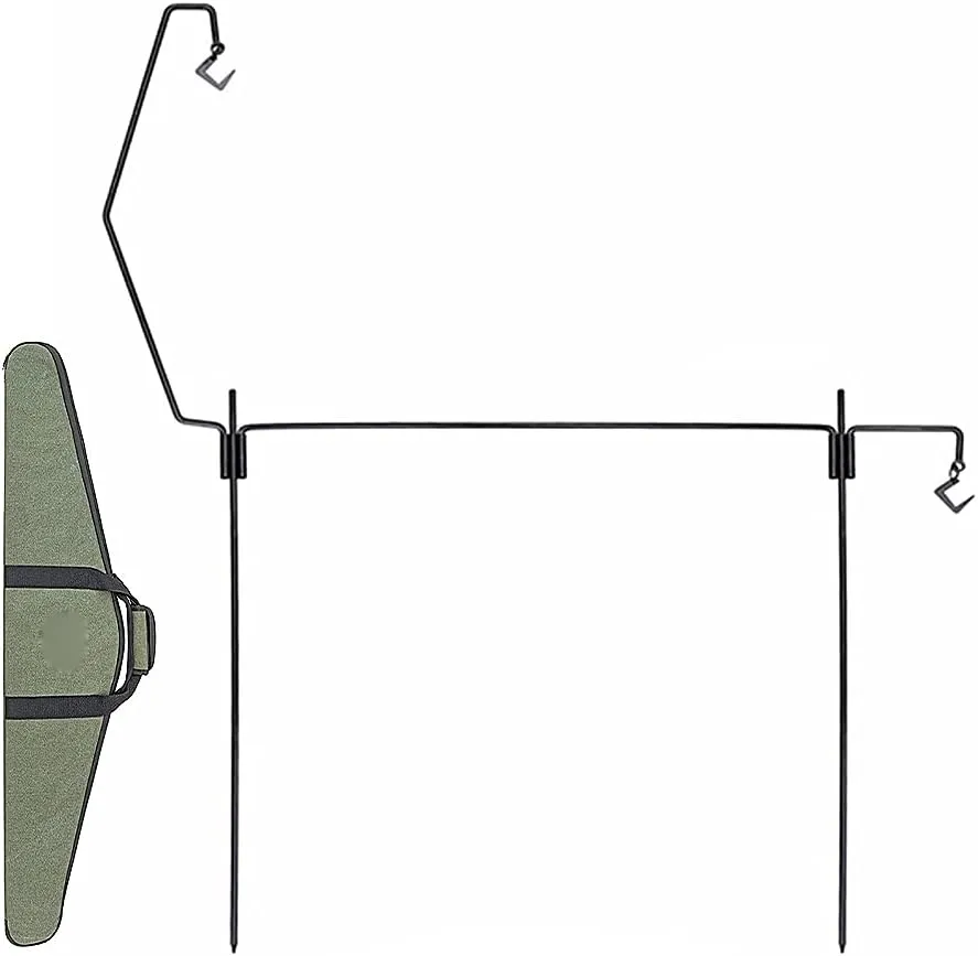Camping Rack Hang Detachable Lantern Pole Stand Collapsible Lamp Tripod Hanging Folding Tool Holder with Hooks Triangle Storage Cookware Bracket Shelf for Outdoor Picnic Travel