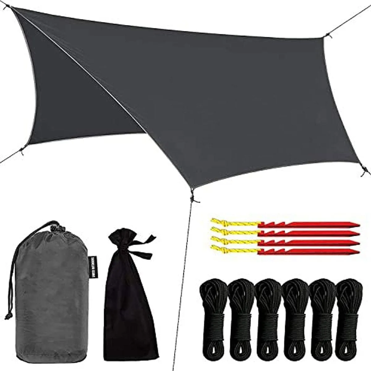 Camping Rain Fly Tarp Waterproof Camping Shelter Canopy Lightweight for Hammock, Backpacking or Camp Gear 12 x 9 ft Gray