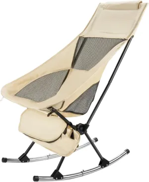 Camping Rocking Chair, Folded Chair, with Heavy Duty Storage Bag, Swing Seat, Rocking Stool for Camping, Travel, Beige, Unfolded 57cmx72cmx86cm