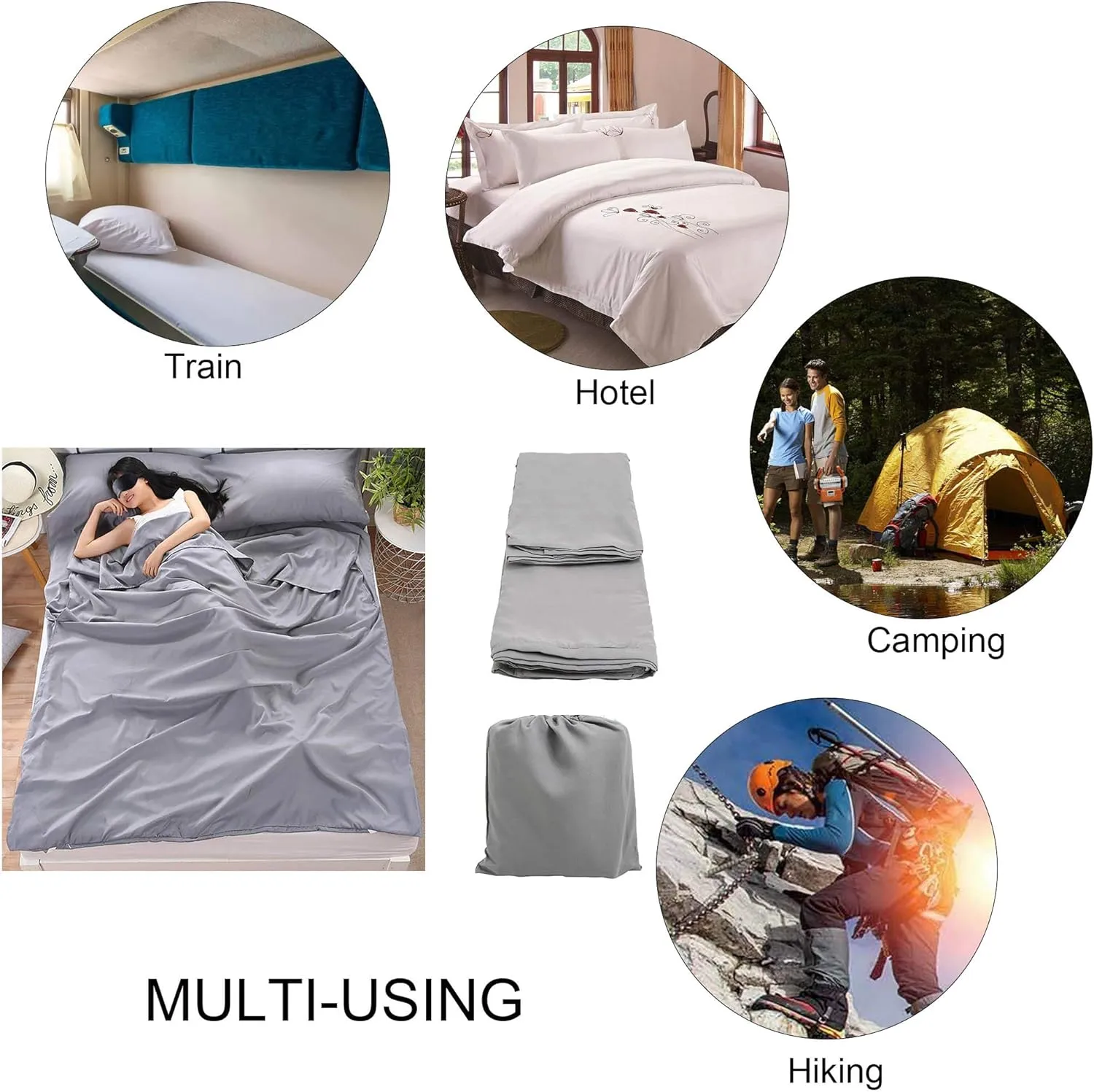 Camping Sleeping Bag Liner Lightweight Portable Clean Travel Sheet Sack for Hotel Train Trip Hiking Camping Outdoor Picnic