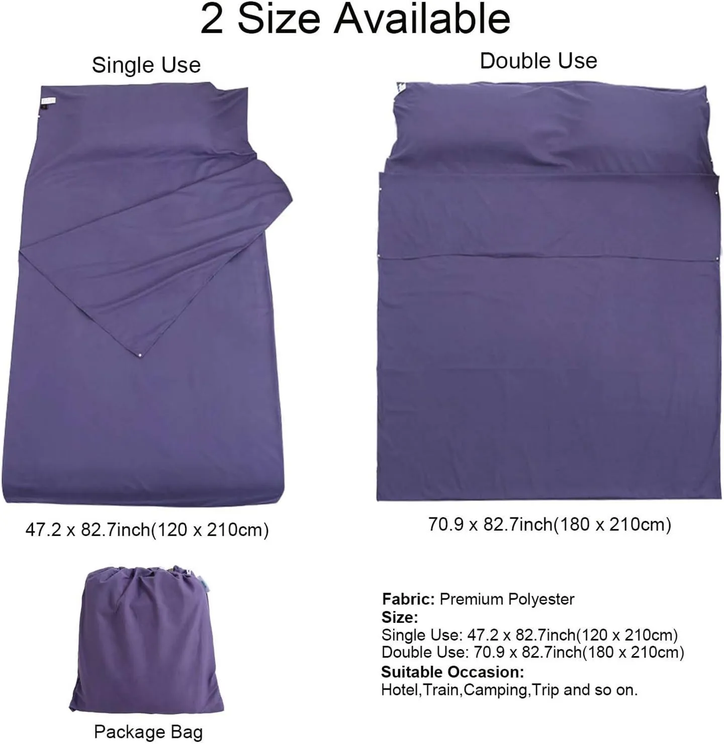 Camping Sleeping Bag Liner Lightweight Portable Clean Travel Sheet Sack for Hotel Train Trip Hiking Camping Outdoor Picnic