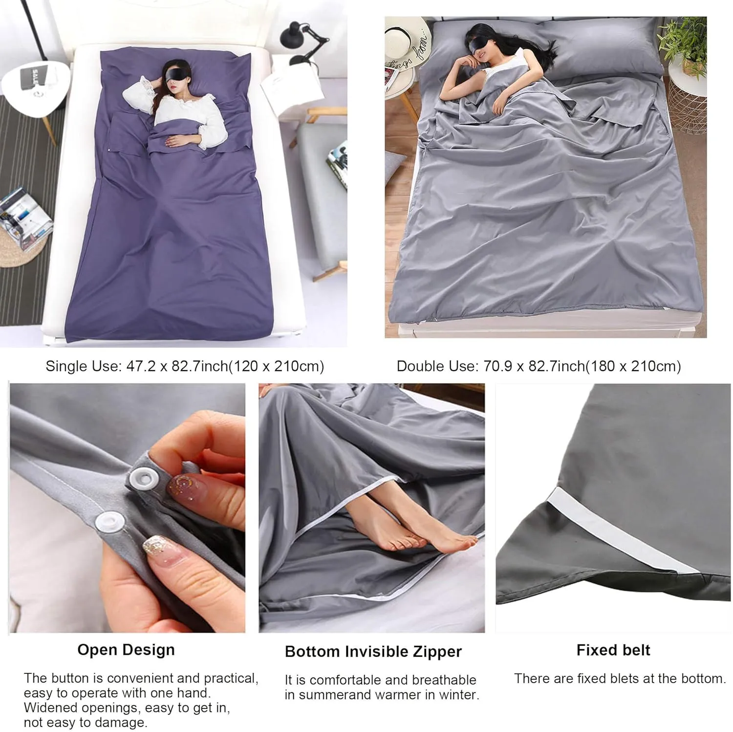 Camping Sleeping Bag Liner Lightweight Portable Clean Travel Sheet Sack for Hotel Train Trip Hiking Camping Outdoor Picnic
