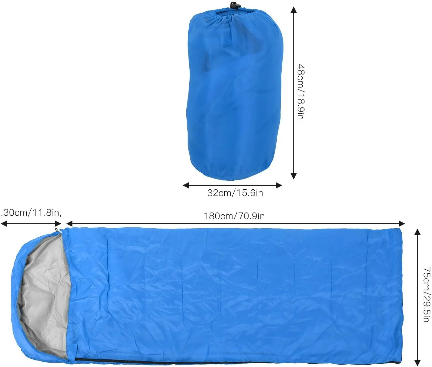 Camping Sleeping Bag with Hood, Hollow Cotton Filling, Zipper Closure, Hook and Loop Fasteners, for Backpacking Camping Sleeping Bag