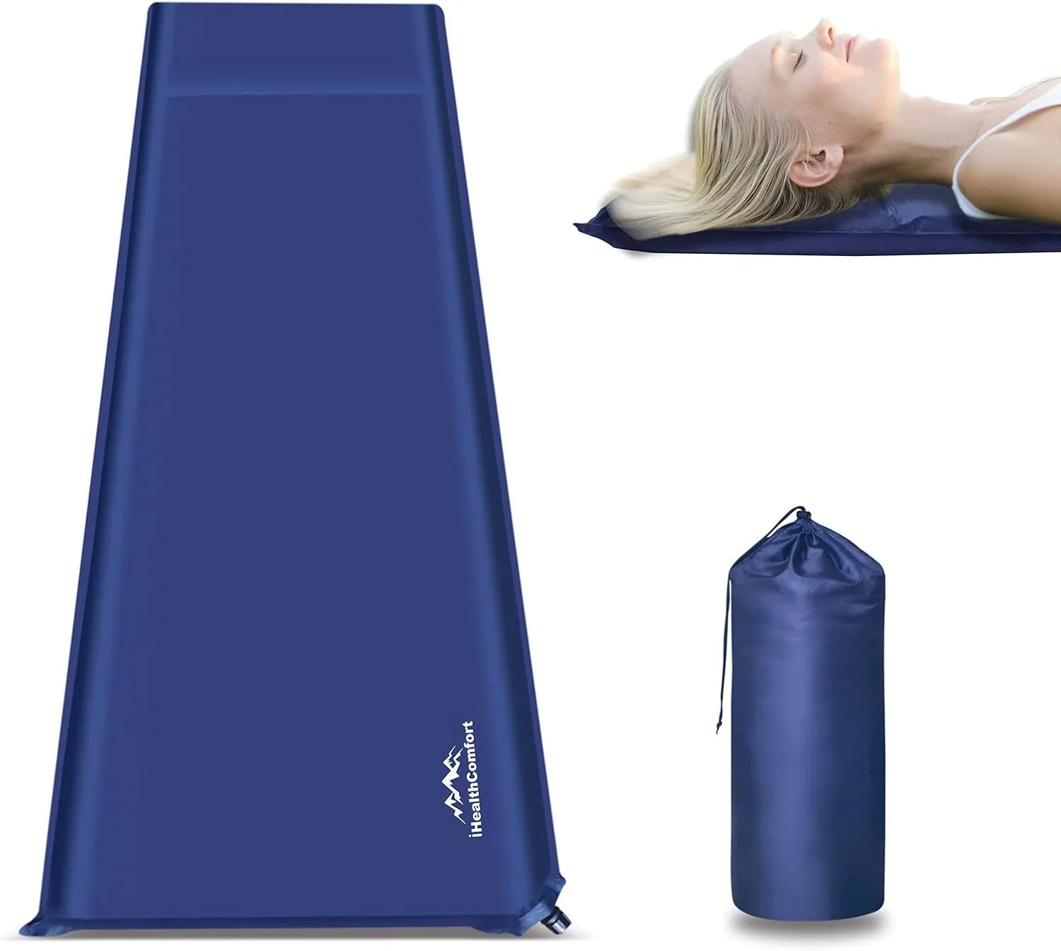Camping Sleeping Pad Self Inflatable Camping Mattress with Pillow,Lightweight&Compact Sleeping Pad for Travelling,Hiking,Tent,Backpacking(77.2 * 22.8 * 2.4inches) Navy Blue