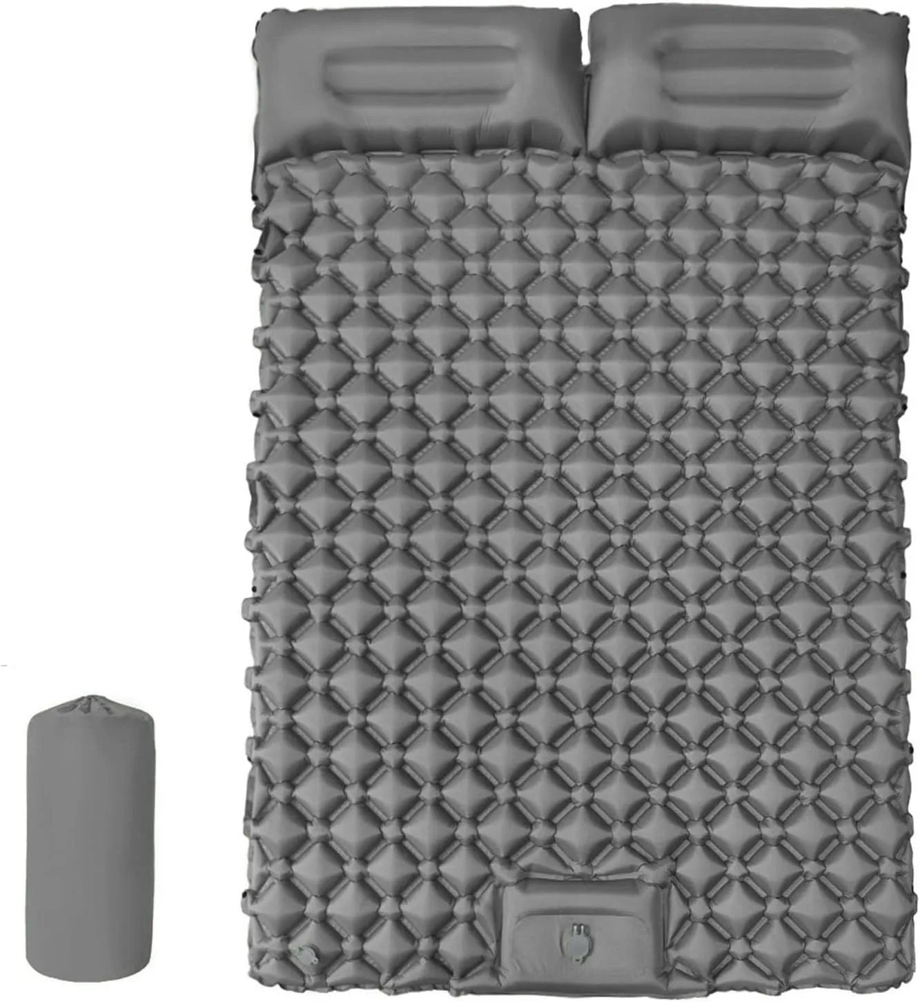 Camping Sleeping Pad, Self Inflating 2 Person - Camping Mattress Ultralight 4.5 R-Value with Built-in Foot Pump & Pillow for Backpacking, Winter Camping - 20D Nylon Waterproof (Gray)