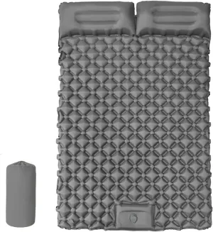 Camping Sleeping Pad, Self Inflating 2 Person - Camping Mattress Ultralight 4.5 R-Value with Built-in Foot Pump & Pillow for Backpacking, Winter Camping - 20D Nylon Waterproof (Gray)